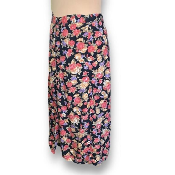 Vintage 90s Maxi Skirt Dark Floral Black Pink Cottagecore Button Down XL - Picture 2 of 9